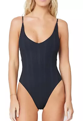 NEW L*SPACE 'Gianna' Strappy Pointelle Rib 1-Piece Swimsuit S Small Black $194 • $69.99