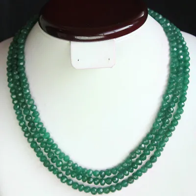 Outstanding Faceted 376.00 Cts Natural 3 Strand Green Emerald Beads Necklace(dg) • £20.14