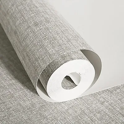 Plain Grey Textured Wallpaper Heavy Weight Embossed Thick Plain Linen Effect UK- • £5.99