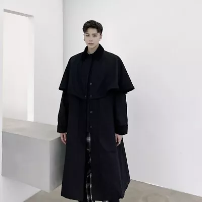 Trendy Men's Long Coat Cape Lapels Cotton Fashion Zipper Loose Coat • $92.39