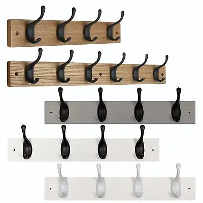 Coat Hooks Wall Mounted Modern Wooden Board With Smooth Metal Coat Hooks • £9.99