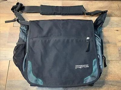 Vintage Jansport Messenger Laptop Bag Shoulder Strap Black Nylon Multi Pockets • $28.99