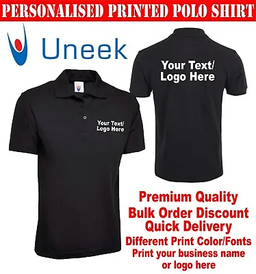 £11.99 • Buy Personalised Custom Printed Polo Shirt Your Text/Logo Uneek Workwear Unisex Top 