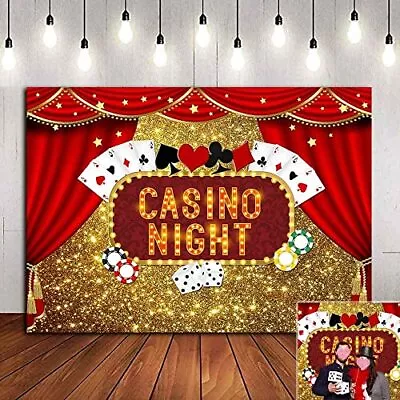 Casino Night Poker Dice Red Curtains Photography Backdrop Vinyl Las Vegas Gol... • $20.28