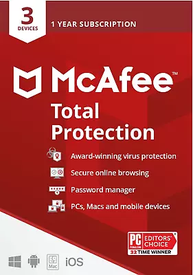Mcafee Total Protection 3 Device [Activation Card By Mail] Platform:Activatio... • $47.55