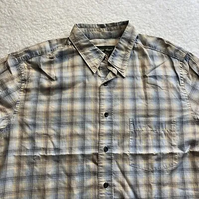 Eddie Bauer Mens Large Tall Khaki Plaid Long Sleeve Button Up Flannel Shirt • $21