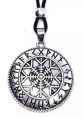 Helm Of Awe Necklace Pendant Rune Yggdrasil Asatru Bead Tie Cord Aegishjalmur • $11.47