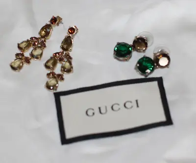 J. Crew DROP STONE EARRINGS Statement  Lot 2 Smokey Topaz Green Gucci Dust Bag • $39.99