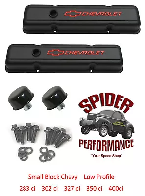 Chevy 283 327 305 350 400 Small Block Valve Cover Kit BOWTIE BLACK STEEL SHORT • $159.95