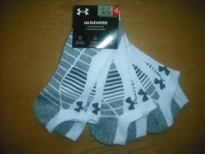 Mens NWT Under Armour UA ELEVATED No-Show Socks 3prs White Anti-Odor L (8.5-13) • $16.75