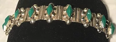 Vintage Mexican Silver Green Onyx Bracelet 7” • $110