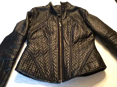 Moda International Quilted Leather Jacket Size Small Black • $69.99