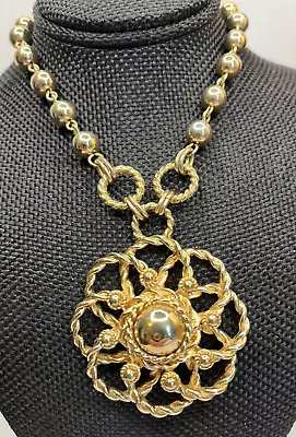 Dana Buchman Gold Tone Beaded Chain Chunky Pendant Necklace • $9.99