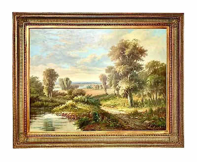 Painting Dreamy Landscape Oil On Canvas Vintage Fine Art In Golden Frame Signed • $6400