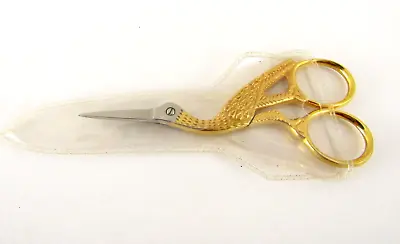 Vintage Crane Stork Bird Sewing Embroidery Gold Tone Scissors • $7.99