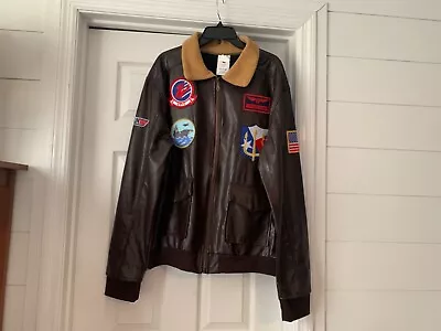 Top Gun Adult Faux Leather Bomber Jacket Maverick Brown Costume Spirit Halloween • $40