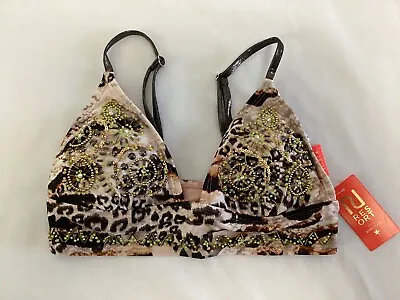 River Island Snake Print Embellished Longline Bikini Top Brown UK Size 6 • £19.95