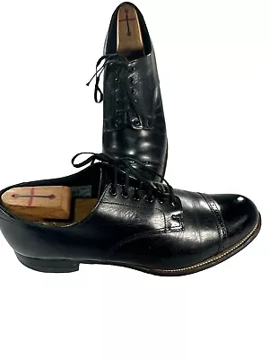 Stacy Adams Mens Vintage Size 8.5 E Black Lace Up Cap Toe Leather Dress Shoes • $49.99