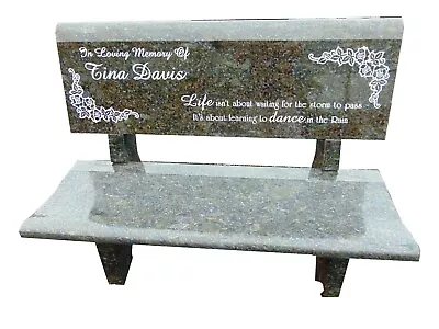 Headstone Cemetery Bench - Park Style - Large - Granite - Engraving Available • $2449