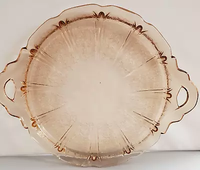 Jeannette Cherry Blossom Pink Depression Glass Handled Tray /Cake Plate 1930's • $18.50