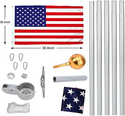 $64.89 • Buy NewHeavy Duty Aluminum 20' Sectional Flag Pole Kit W/ 3x5' US Flag Gold Ball Kit