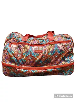 Vera Bradley Wheeled Travel Duffel Bag With Pull Out Handle Paisley Paradise • $99.99