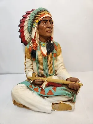 Vintage Universal Statuary 1980 #691 Chalware Indian Chief With Pipe 13 T Statue • $98.99