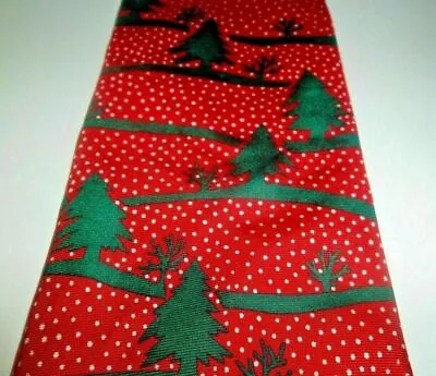 Christmas Silk Necktie Red Green Pine Trees White Snowflakes Let It Snow Holiday • $14.99