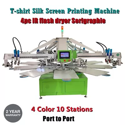 4 Color 10 Station Automatic T-shirt Silk Screen Printing Machine W/ Flash Dryer • $17799.84