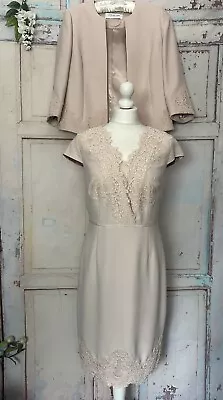 💕JACQUES VERT 12 Gorgeous 2 Piece Suit Dress Jacket Wedding Occasion Pink Nude • £35