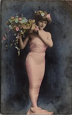 Mermaid Holding Flowers Silver Print Hand-Tinted RPPC • $9.99