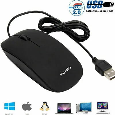 Universal Wired Usb Optical Mouse For MAC PC  Laptop Computer Scroll Wheel Bl... • £3.85