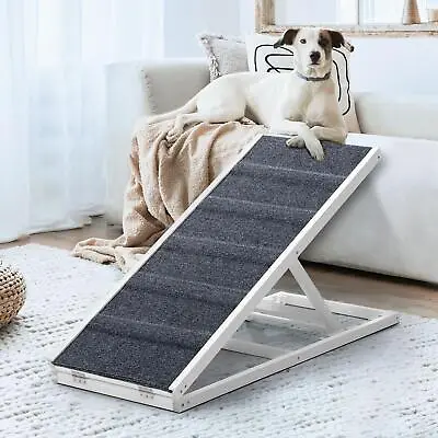 Alopet Dog Pet Ramp Adjustable Height Stairs Bed Sofa Car Foldable 100cm White • $76.42