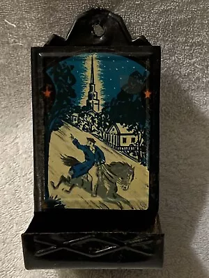 Vintage Metal Kitchen Wall-mount Matchbox Holder Paul Revere Ride. • $17.99