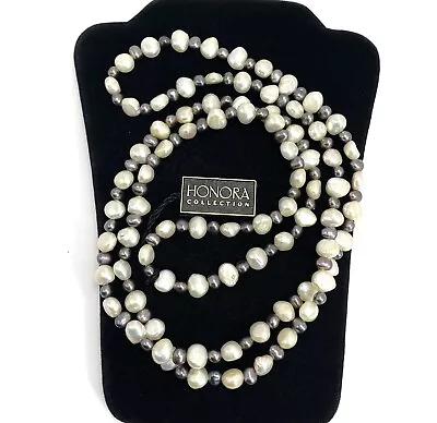 Honora Keshi Pearl Strand Necklace 34” White & Gray QVC • £32.10