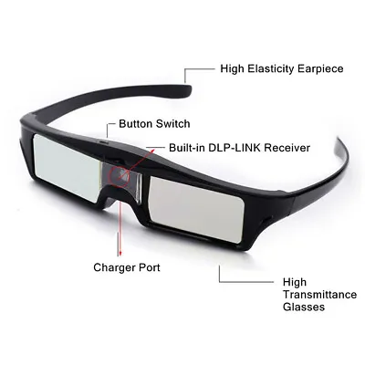 Active Shutter 3D Glasses For DLP-Link Projector Optoma BenQ USB Rechargeable UK • £10.49