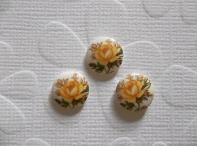 Vintage Cameos - 10mm Yellow Rose - White Glass Cabochons - 6 Pcs • $3.49