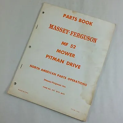 Massey Ferguson Mf 52 Mower Bar Sickle Pitman Drive Parts Book Manual Part List • $8.70