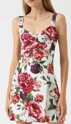 AUTH Dolce&Gabbana Peony Floral Printed Jacquard Bustier Dress 40it • $850