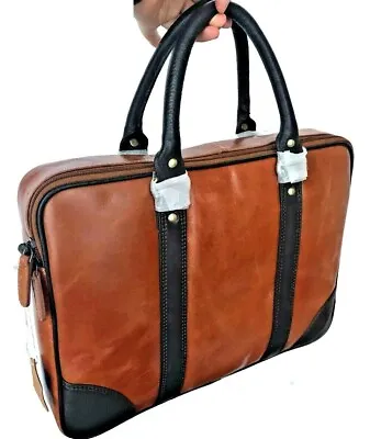 Leather Messenger Shoulder Bag 13  Laptops  Tan/Brown Padded Adjustable Strap • £69.99