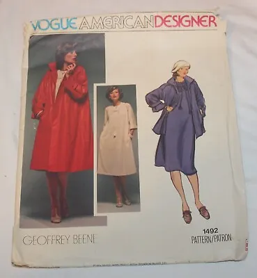 VTG Vogue American Designer Geoffrey Beene 1492 Size 10 Pattern Coat • $14.95