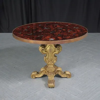 Elegant Gilt Wood Round Center Glass Top Table With Painted Butterfly Design • $3113