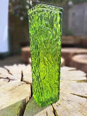 Vintage George Davidson Brama Bark Design ~ Luna Green Glass Vase 20cm ~8 Inches • £8