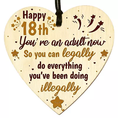 Funny 18th Birthday Gifts For Friends Son Daughter Wooden Heart Plaque Keepsake • £3.49