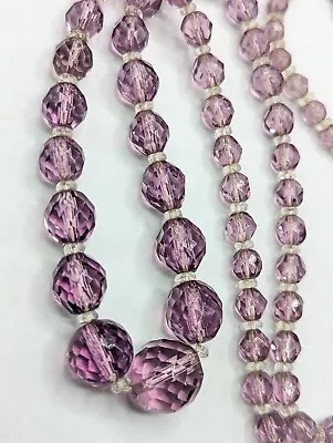 Vintage Faceted Purple Glass Clear Crystal Graduated Bead Necklace  • $45