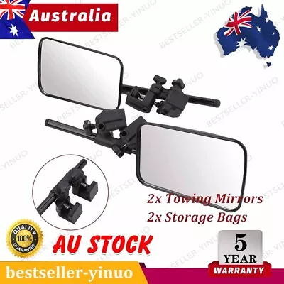 2x Heavy Duty Towing Mirrors Clip Clamp On Trailer Caravan Car Truck Vehicle 4WD • $39.90