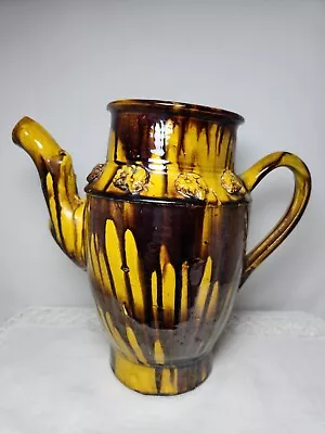 1930s MEXICAN Folk Art Pottery Teapot MAJOLICA DRIPWARE Yellow Brown No Lid 8.5  • $33.80