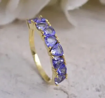 2.00Ct Trillion Cut Simulated Tanzanite Engagement Ring14k Yellow Gold Plated • £79.44