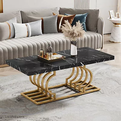 Modern Faux Marble Wood Coffee Table Rectangle Cocktail Table With Metal Base • $143.76