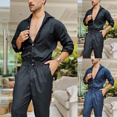 Jumpsuits Overalls Trousers Elastic Waist Fashion Lapel Collar Streetwear • $43.03